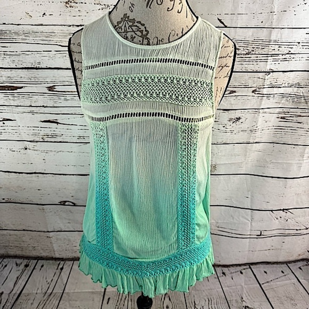 Green Dragon Ombré Tank Top with Lace Detail Green Small